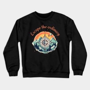 Hiking Inspired Compass and Mountain Landscape Crewneck Sweatshirt